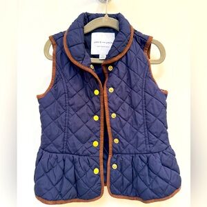 The Girls Janie & Jack Vest Faux Suede Trim Snap closure brass/gold buttons Navy